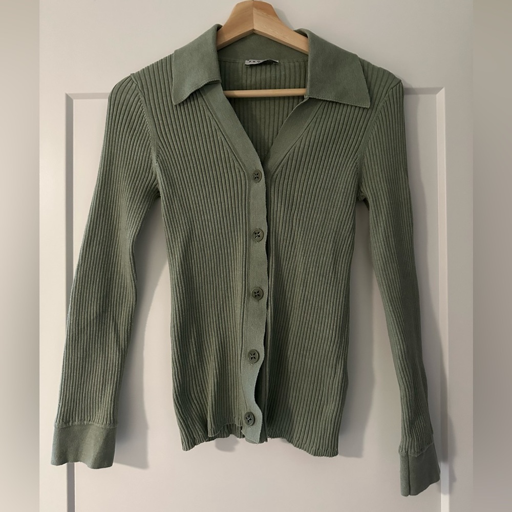 Sandro sage green button down sweater medium